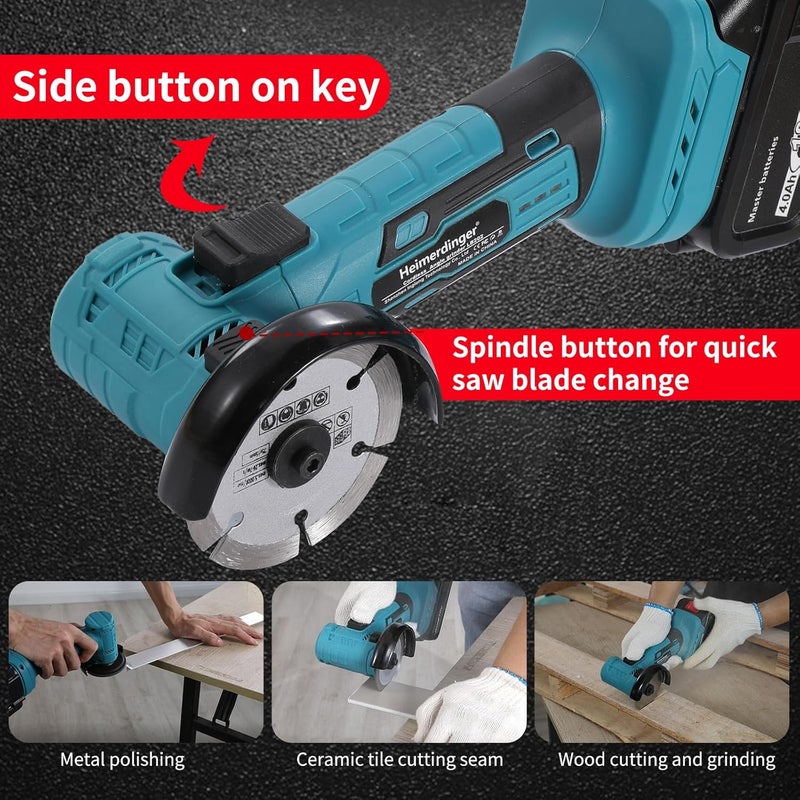 Heimerdinger Brushless Mini Angle Grinder Compatible with Makita 18V Battery(Not Included),Cordless Electric Grinding Tool,19500rpm Compact Power Handheld Cutter for Metal Grinding,Cutting - Image 4